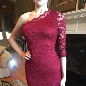 Burgundy lace one shoulder dress ASOS size US 6